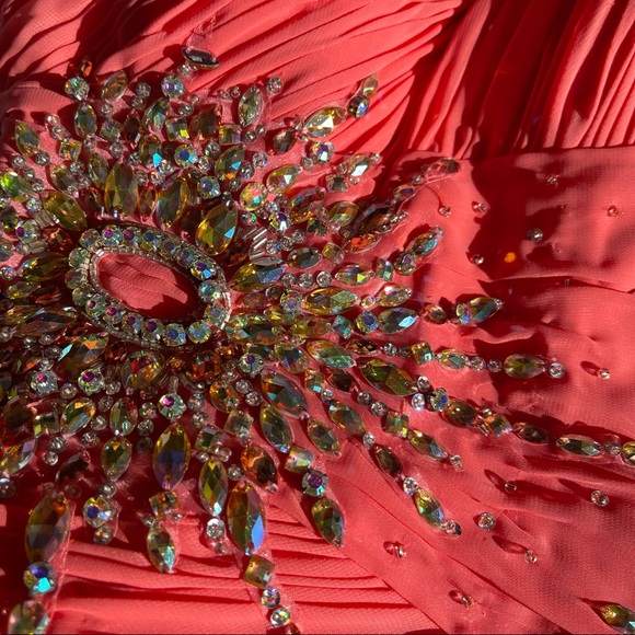 Tony Bowls Evening Gala Coral Chiffon Formal Dress Size 4 - Picture 10 of 14